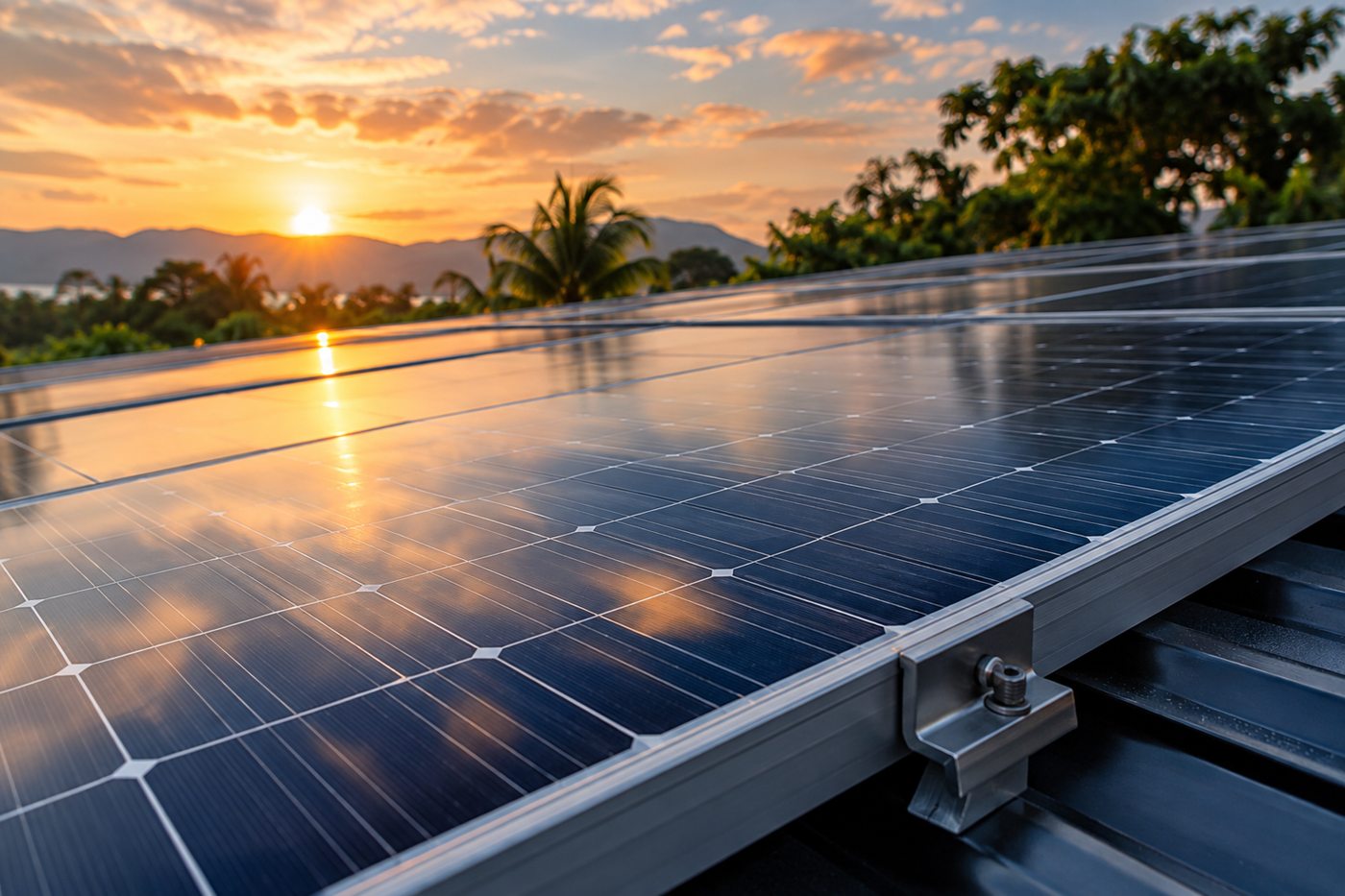 Primer plano de módulos solares monocristalinos sobre una cubierta